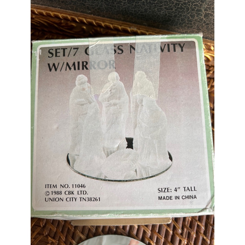 Vintage 1988 CBK Ltd Frosted Glass Nativity Set 7 Piece with Mirror Base 11046